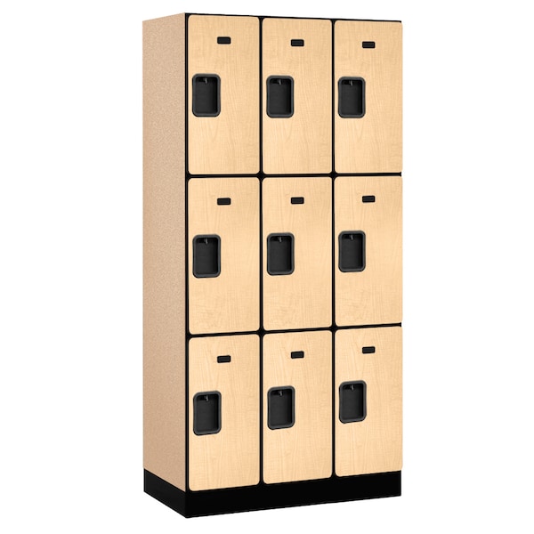 Wardrobe Locker, 36" W, 18" D, 76" H, (3) Wide, (9) Openings, Maple
